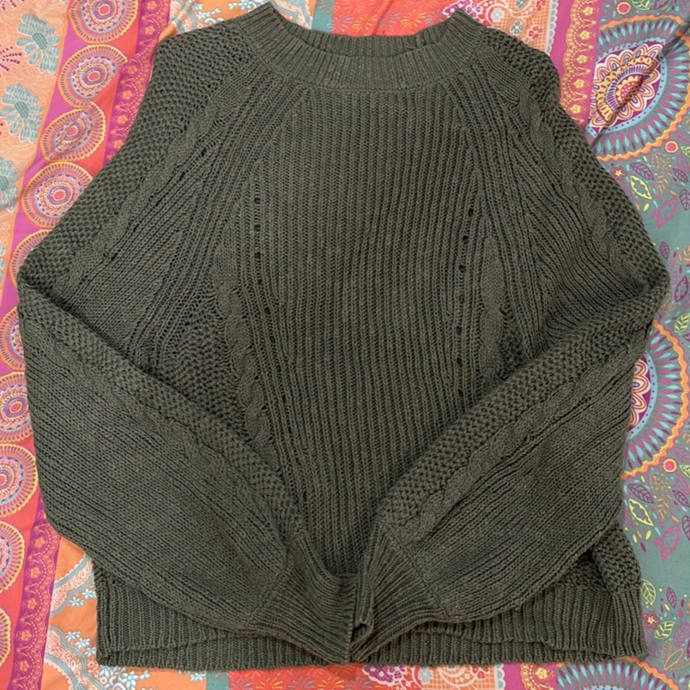 American Eagle Outfitters Dark Green Cable Knit Sweater